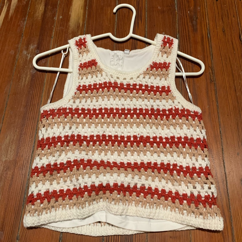 Rust, Beige and White Crochet Tank Top